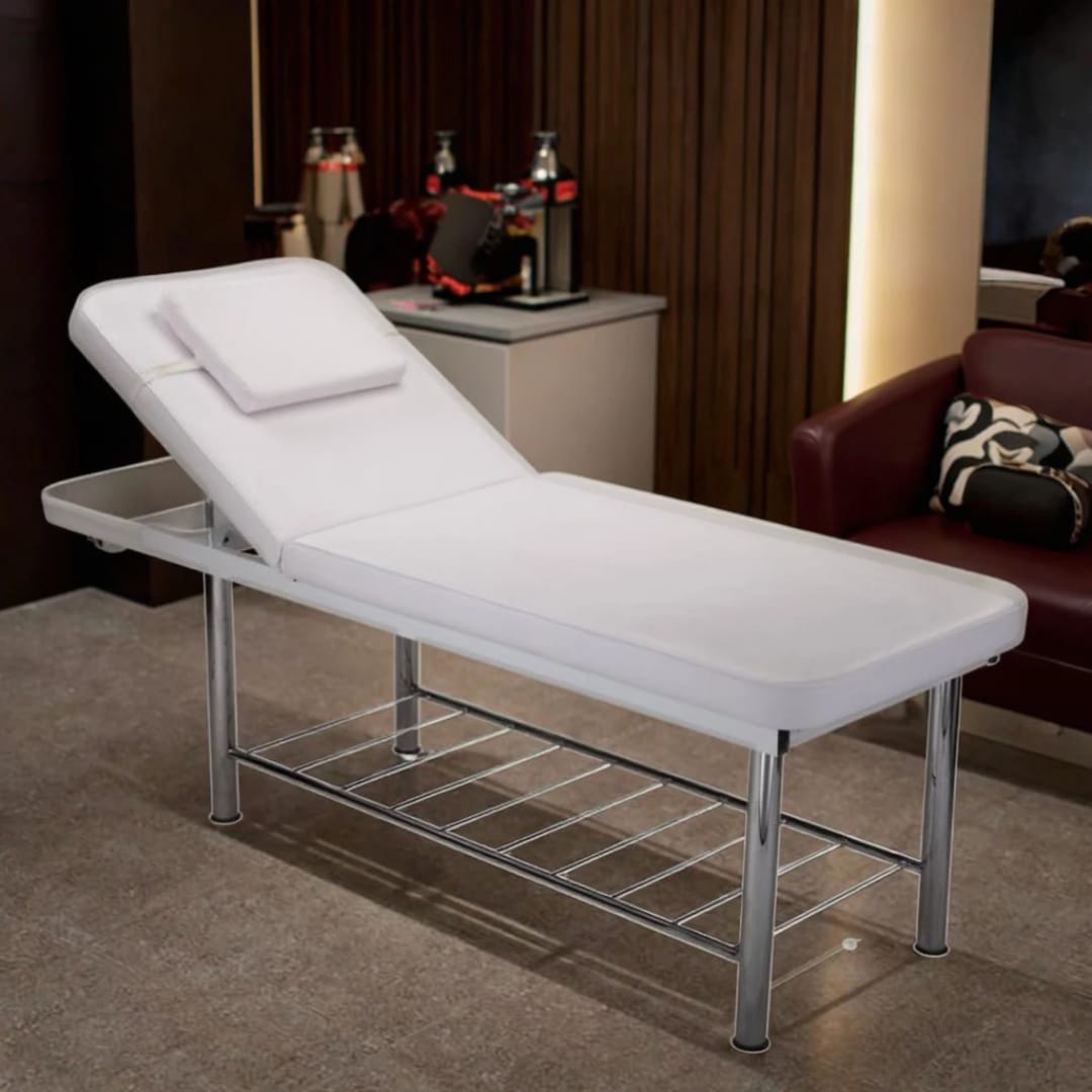 professional massage bed with a chrome frame and an adjustable backrest - Professional Massage Equipment Equipment at Beauty Republic Equipment Store